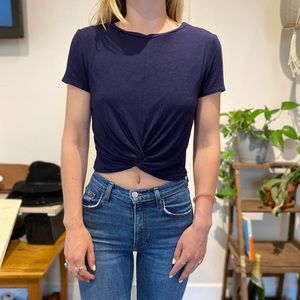 Cropped Navy Tie Front Tee